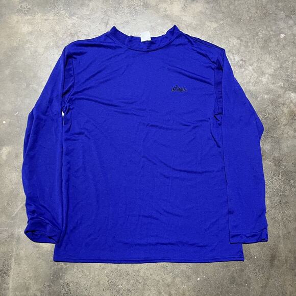Vintage 80s Asics Blue Long Sleeve Running Shirt - Picture 1 of 3